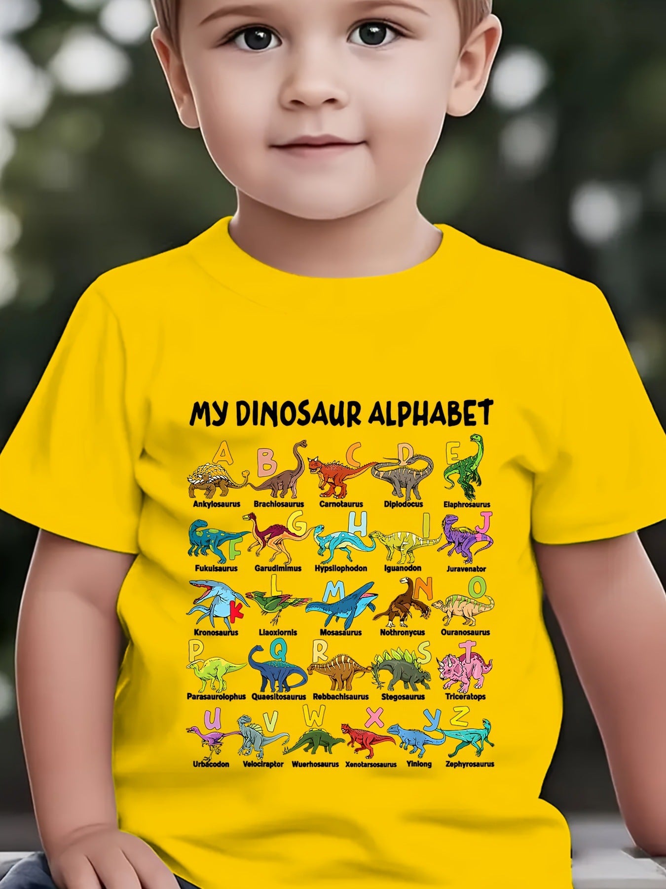 Garçons Fashionable à manches courtes Casual Top avec une impression à thème dinosaure de 26 lettres