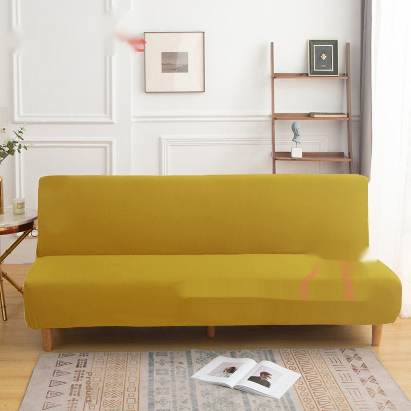 Housse de canapé en tissu monocolore sans bras haute-élastique entièrement fermée
