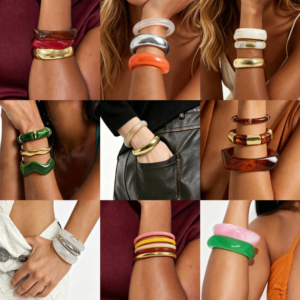 Set de bracelet en acrylique translucide géométrique poli