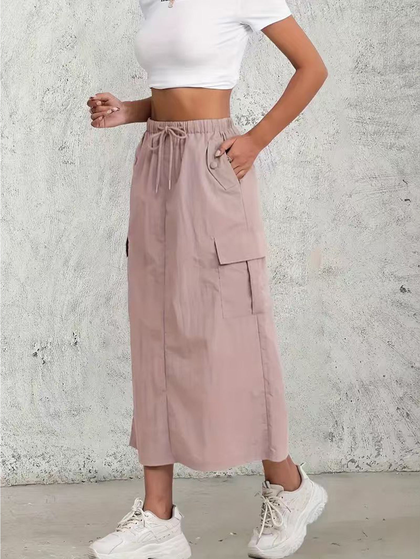 American Retro Vêtements de travail Jupe pour femmes Printemps & Automne Élastique Haute-Ligne A-Line Slim Mid