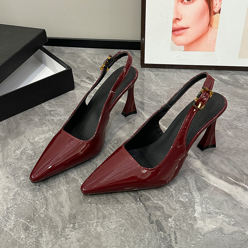 Femmes Une sangle Ouvrir le dos Patent Talons en cuir