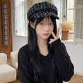 Patterned Tweed Octagonal Newsboy Cap avec un style rétro britannique