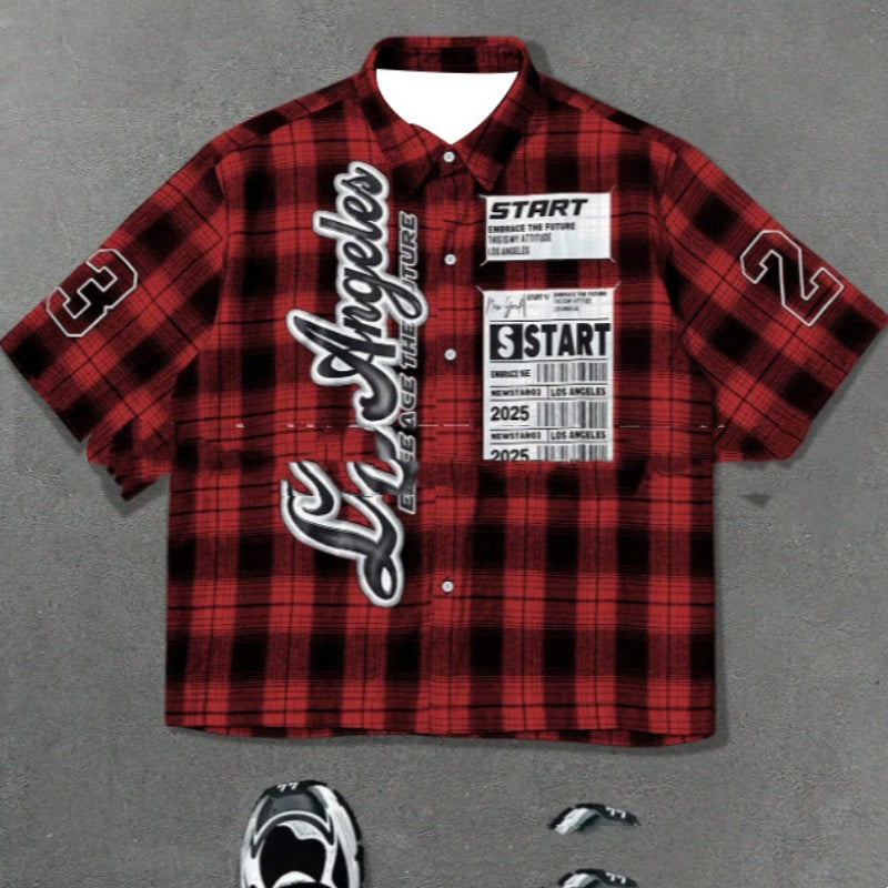 Homme casual élégant et confortable manches courtes Plaid-print chemise