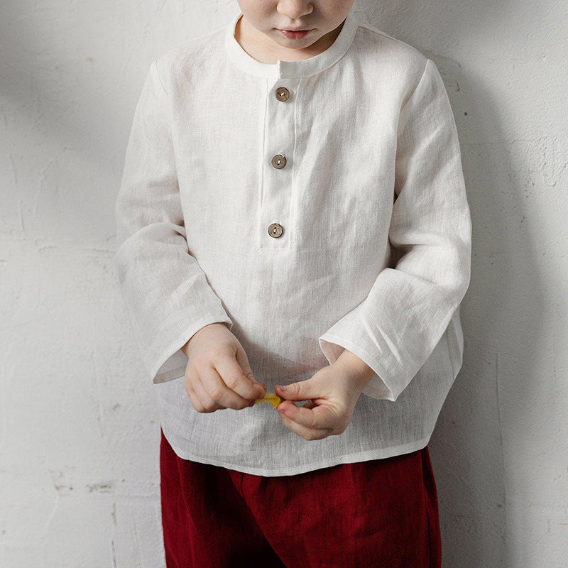 Chemise en coton à manches longues à col semi-ouvert pour garçon