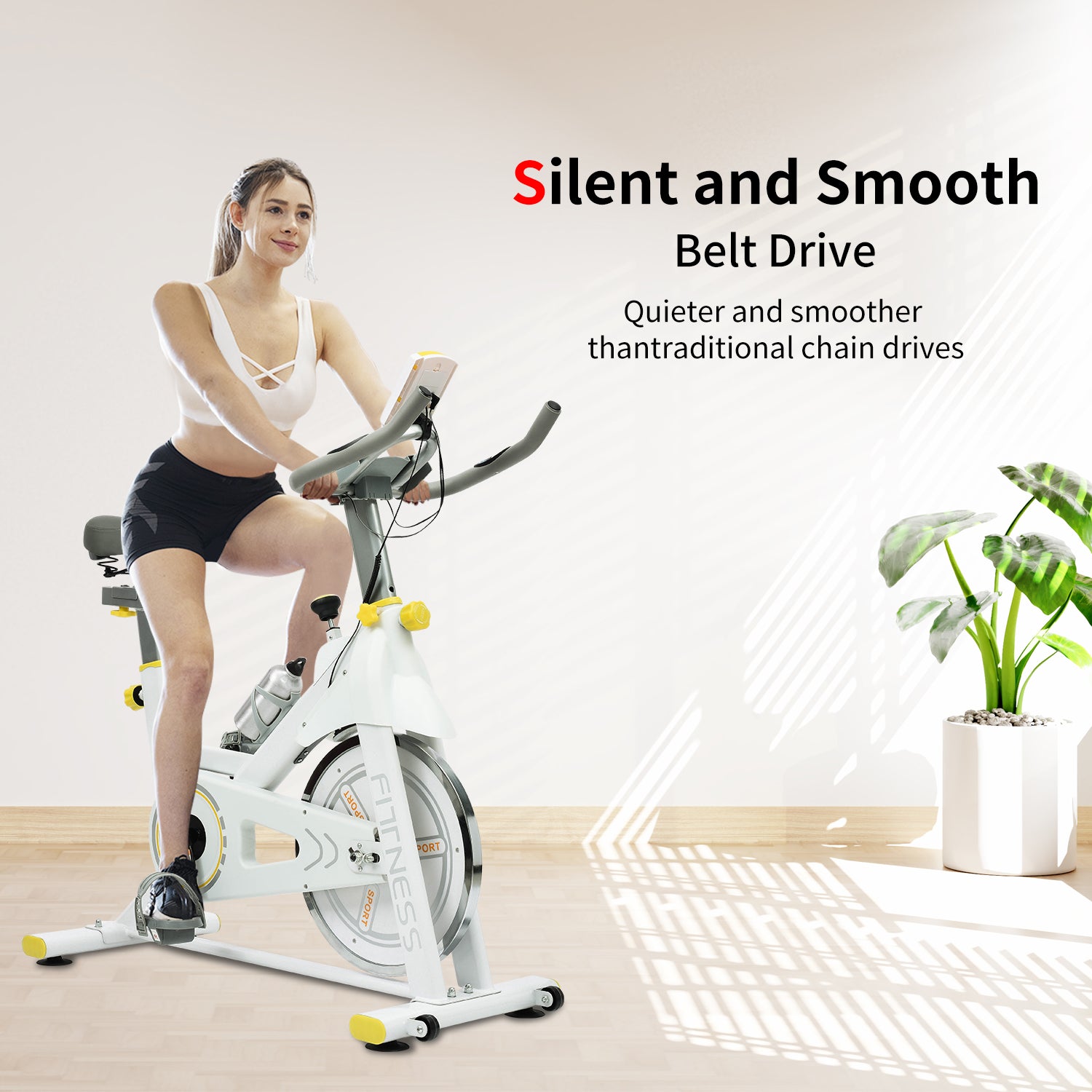Vélo d'entraînement à vélo intérieur avec siège confortable Coussin jaune+ Blanc