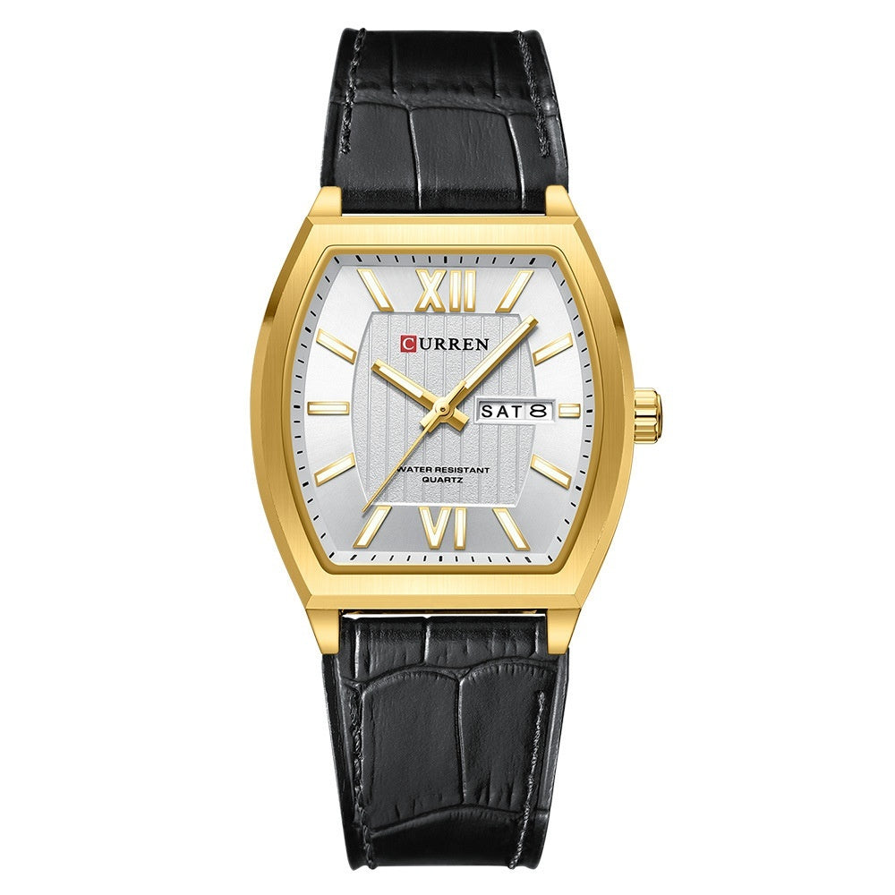 Montre de couple en cuir casual double-calendar