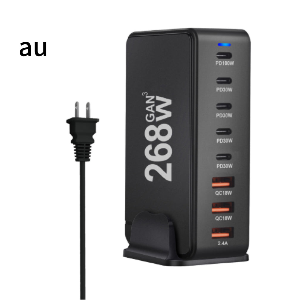 268W Gallium Nitride PD Chargeur de bureau multifonctionnel 5 C3A Adaptateur 8 ports