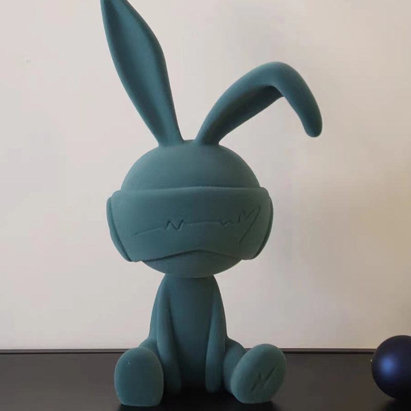 Suede Blindfold Rabbit Resin Ornament Trendy Home Decor