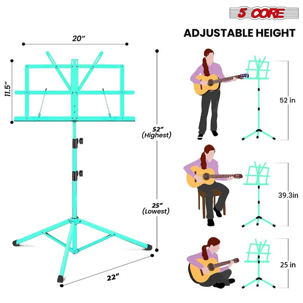 5 Core Music Stand réglable 57" Supports de livres de bureau Support de feuille Tout le livre métallique portable