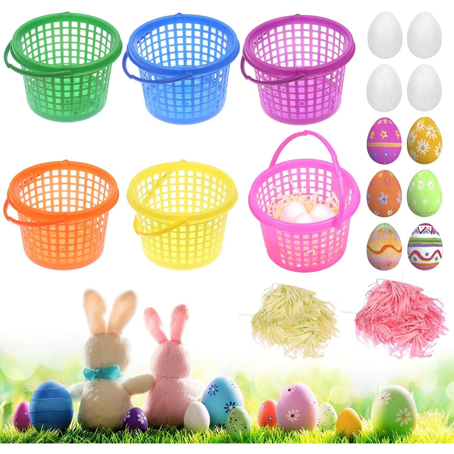 Set de 20 paniers d'oeufs de Pâques: Panier de chasse aux oeufs avec 6 paniers en plastique avec poignées