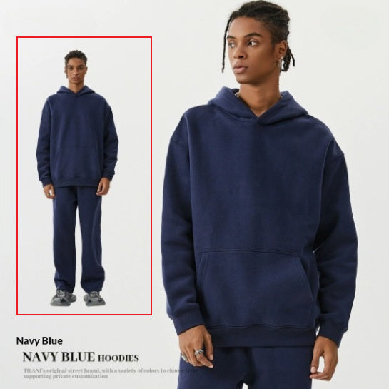 Style américain Trendy Brand Fleece-lined Extra-thick Hoodie and Sweatpants Tracksuit Set