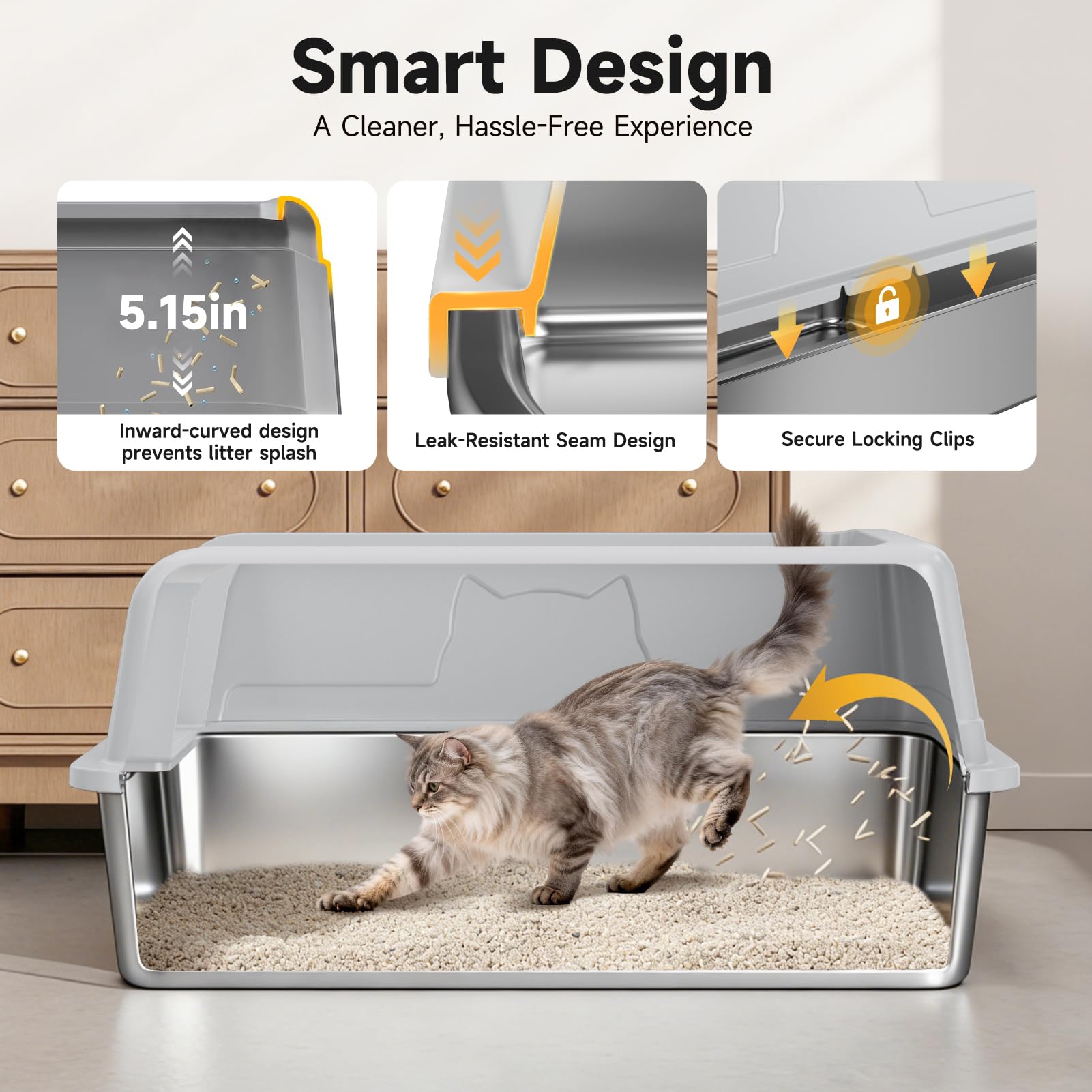 Boîte à litière pour chats en acier inoxydable