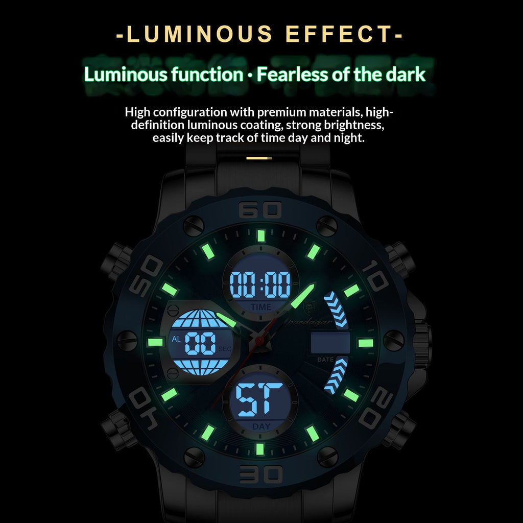 Montre électronique multifonctionnelle double affichage lumineux pour hommes