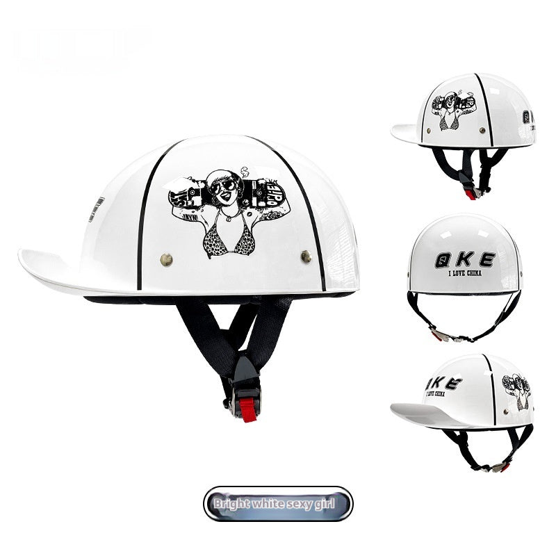 Casque Rétro Voiture électrique Femme Grande Chapeau Batterie Voiture d'équitation Casque universel
