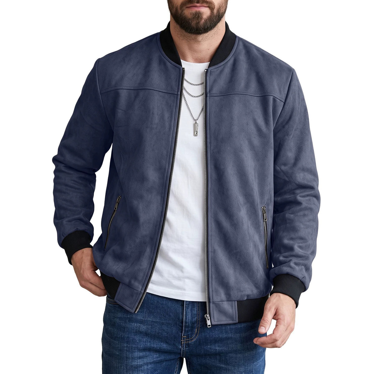 Veste de vol Suede Solid-color Zip-up Vintage Outerwear