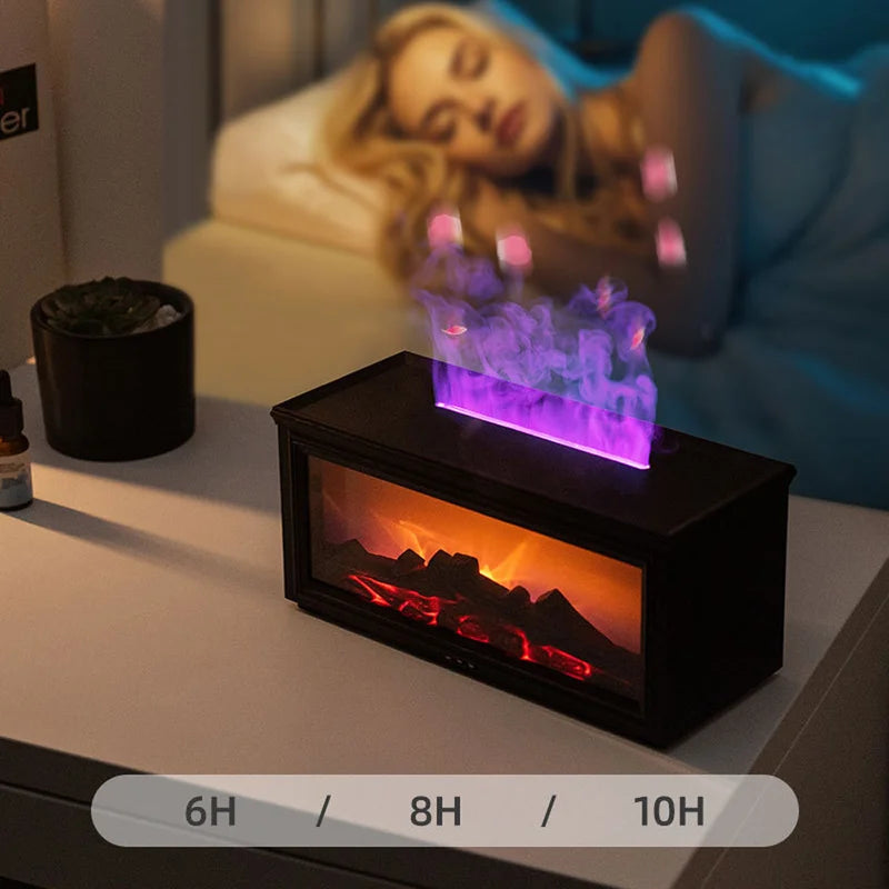 Air Flame Aroma Humidifier 280ml USB 7 Color LED Fireplace Diffuser with Remote Control Es