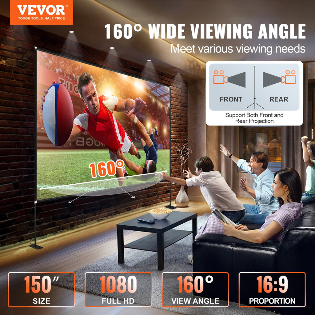 Écran de projecteur avec support 150inch écran de film portable 16:9 4K HD large angle extérieur Pr