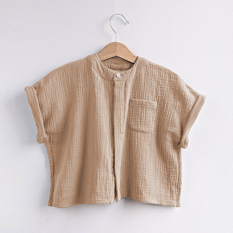 Cotton double couche Gauze Chemise garçon casual à manches courtes