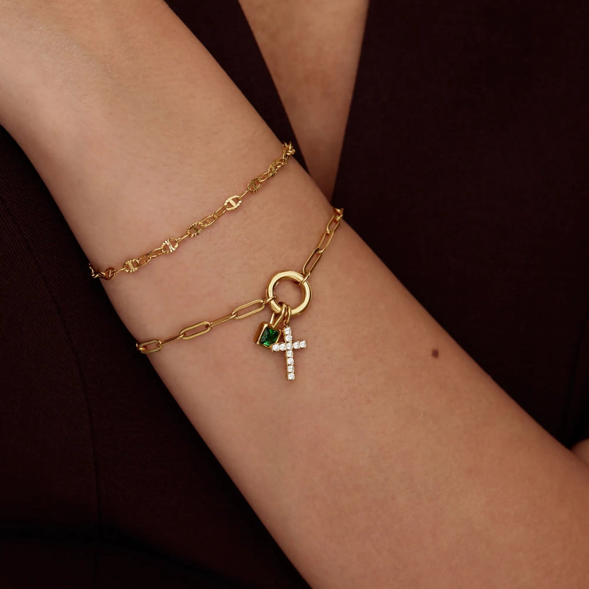 Bracelet maille trombone en acier inoxydable plaqué or 18 carats