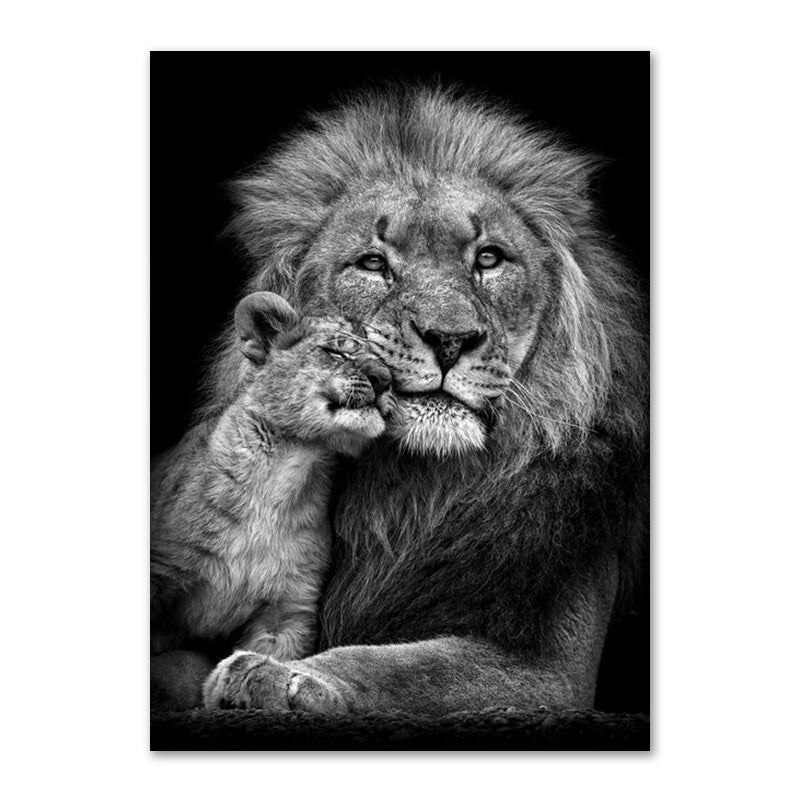 Affiche de la famille Lion noir et blanc