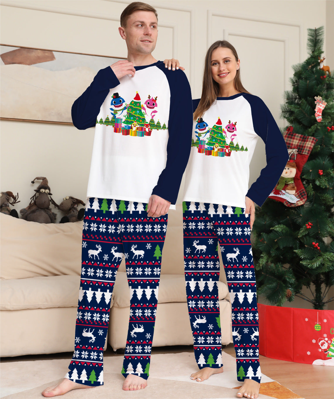 Jeu de pyjama de Noël en famille à manches longues pour couples