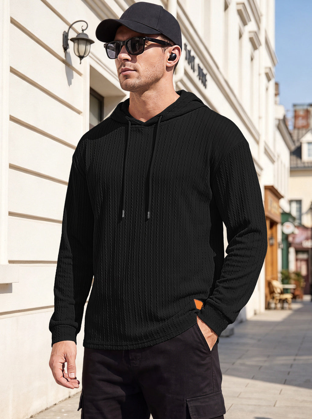 Hommes Jacquard demi-zip Hoodie Pullover tricot