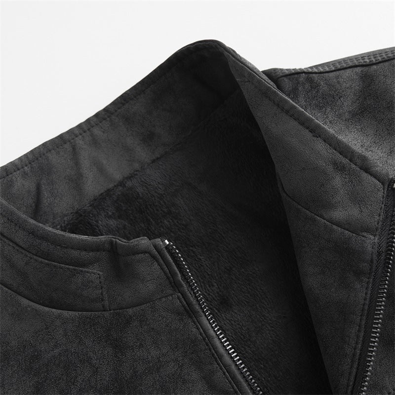 Slim Fit Handsome Motorcycle Suit Stand Collar PU veste en cuir