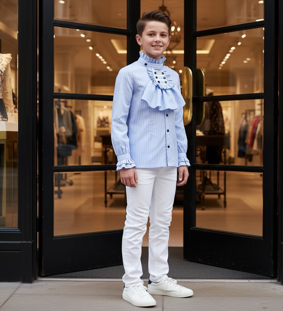 Garçons Chemise Formel Bleu Collier Amovible Enfants Mariage Party School Chemise 4-14Y