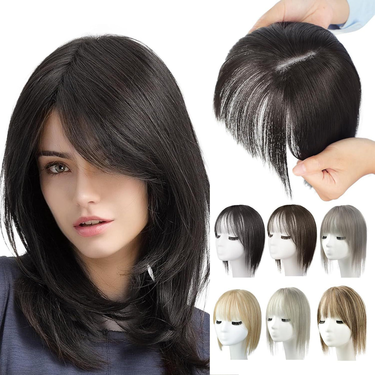 Wig Women's Natural Lightweight Breathable Cover Cheveux Gris Invisibles