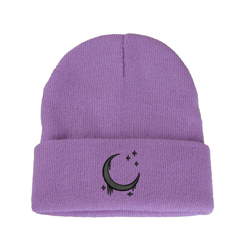Chapeau en tricot brodé Amazon avec lune et étoiles Design AutomneHiver Chapeau en laine
