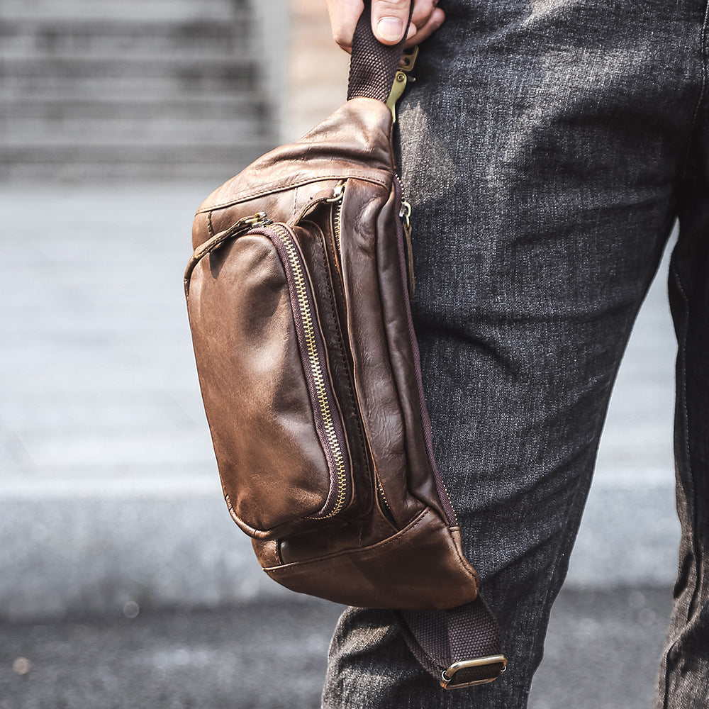 Simple Retro First-Layer Cowhide Men's Crossbody Bag