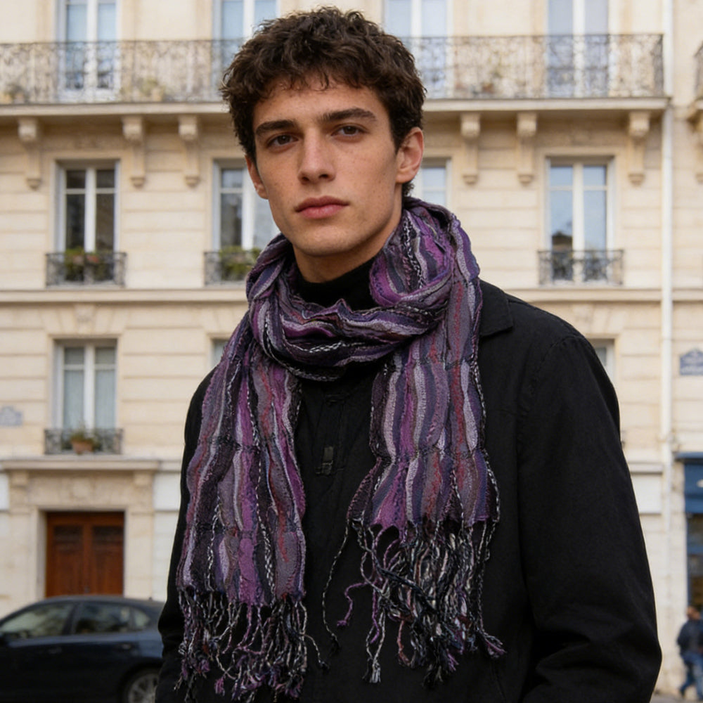 2pcs Royal Purple Jacquard Pattern Scarf