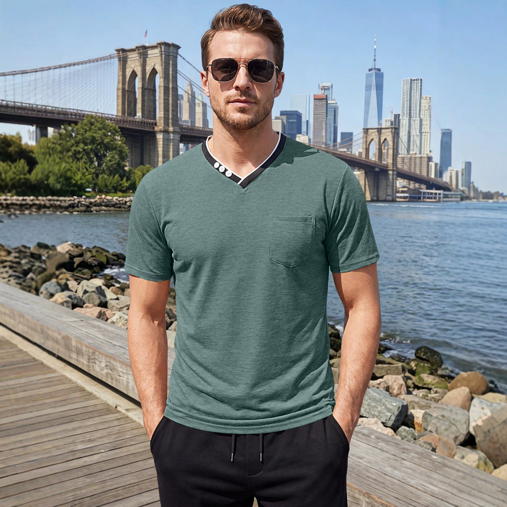 T-shirt à manches courtes Henry V-neck Hommes
