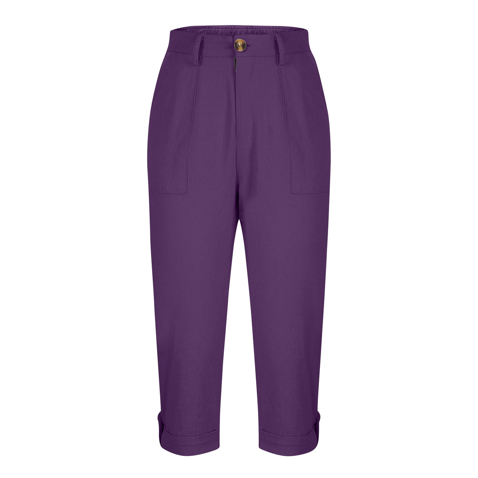 Vêtements de travail en couleur solide pour femmes Pantalons taille bouton Pantalons oreille Design Pantalons de jambes courbés pour femmes