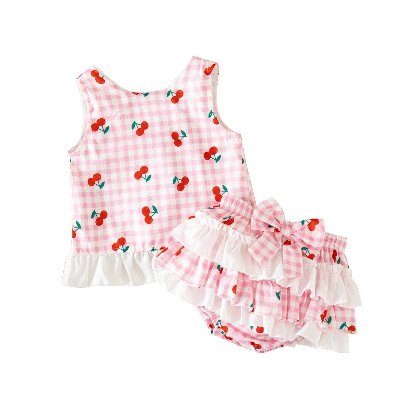 Mignon Cherry-print Sleeveless Top et shorts pour petites filles