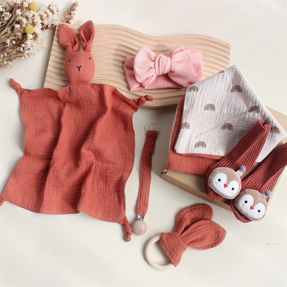 Bébé lapin Lion Appasing Serviettes Chaussettes Saliva Serviette Laver Cadeau Boîte Newborn Bite Anneau Cheveux B