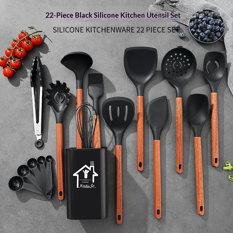 Ensemble d'articles de cuisine en silicone 22 pièces en bois