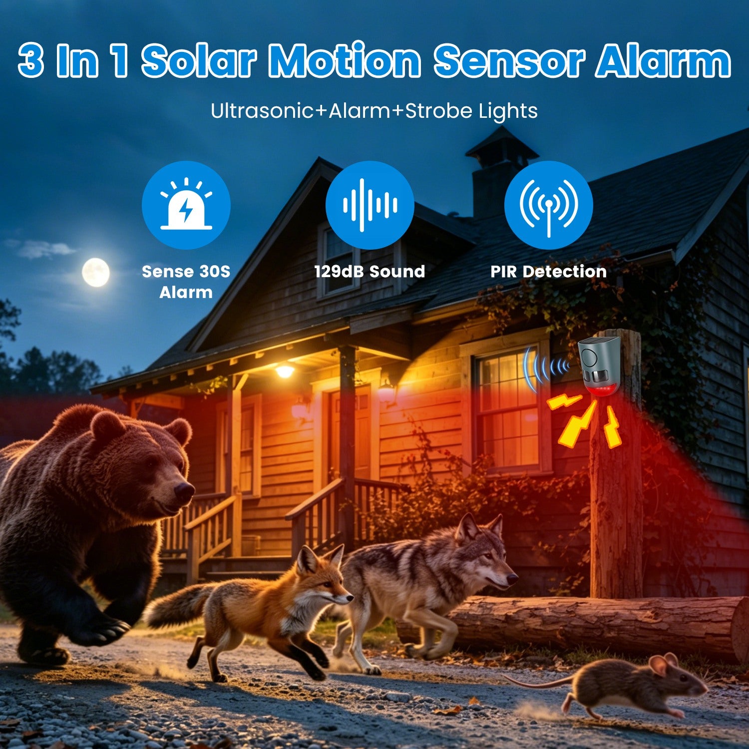 2Pack OU 1Pack Option 3-En-1 Ultrasonic Solar Animal Repeller Motion Actived Animal Repe