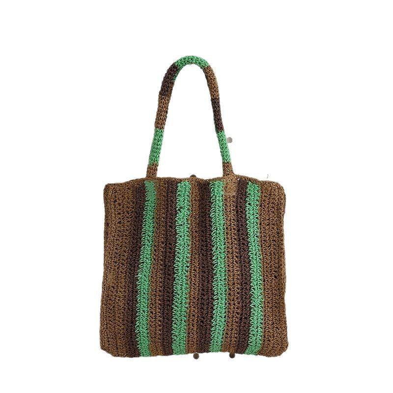 Colour Block Striped Paper Straw Bag