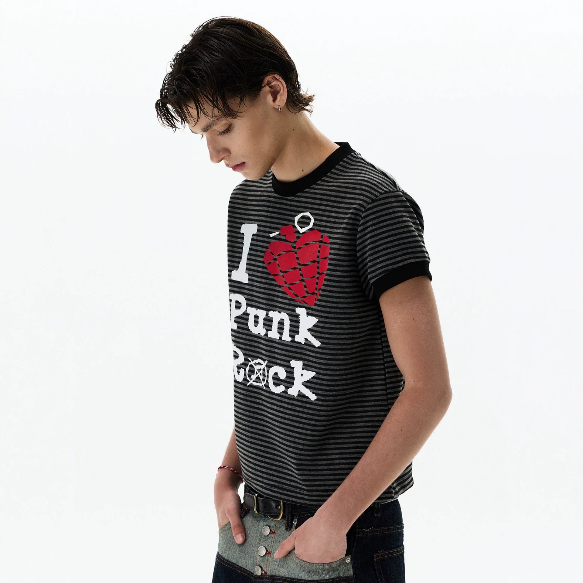 T-shirt rayé rétro pour hommes et femmes