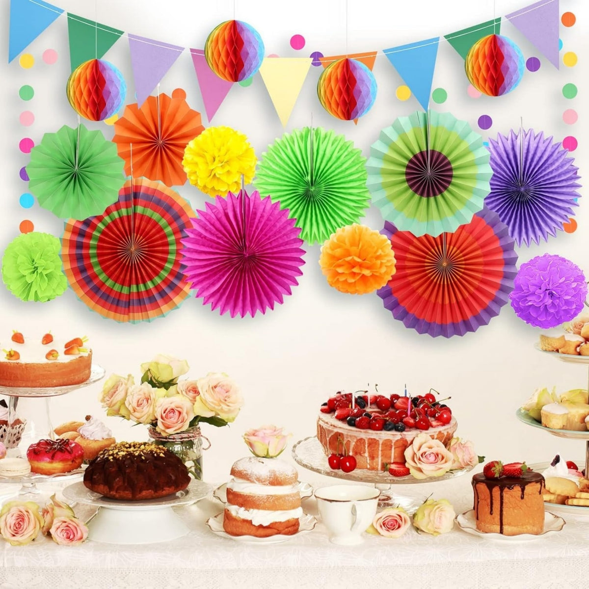 Set de 21 pièces de décorations Diwali: papier tissu multicolore Pom-Pom