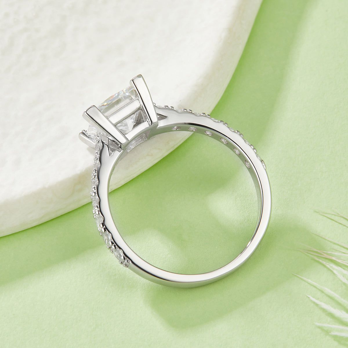 S925 Argent Sterling 2ct Anneau de Moissanite Coupe Princesse