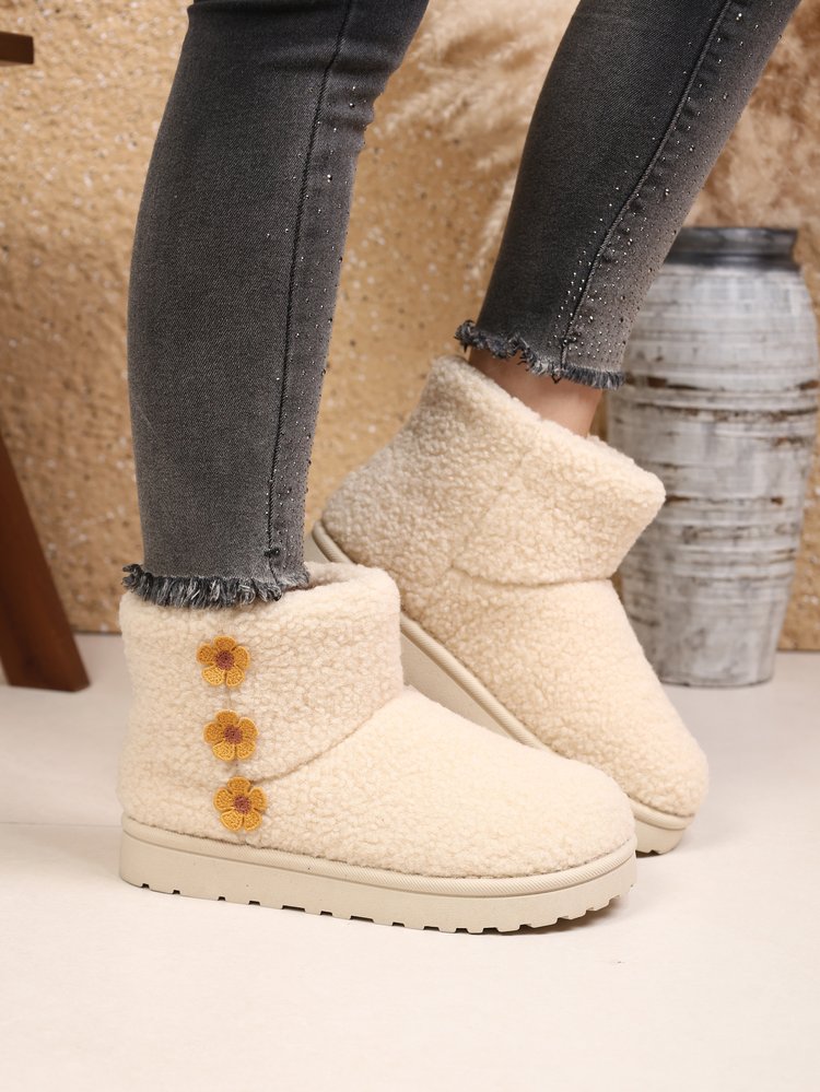 Femmes Mode peluche plate-forme Bottes de neige Hiver courte cheville Bottes non glissant chaud fourrure coton