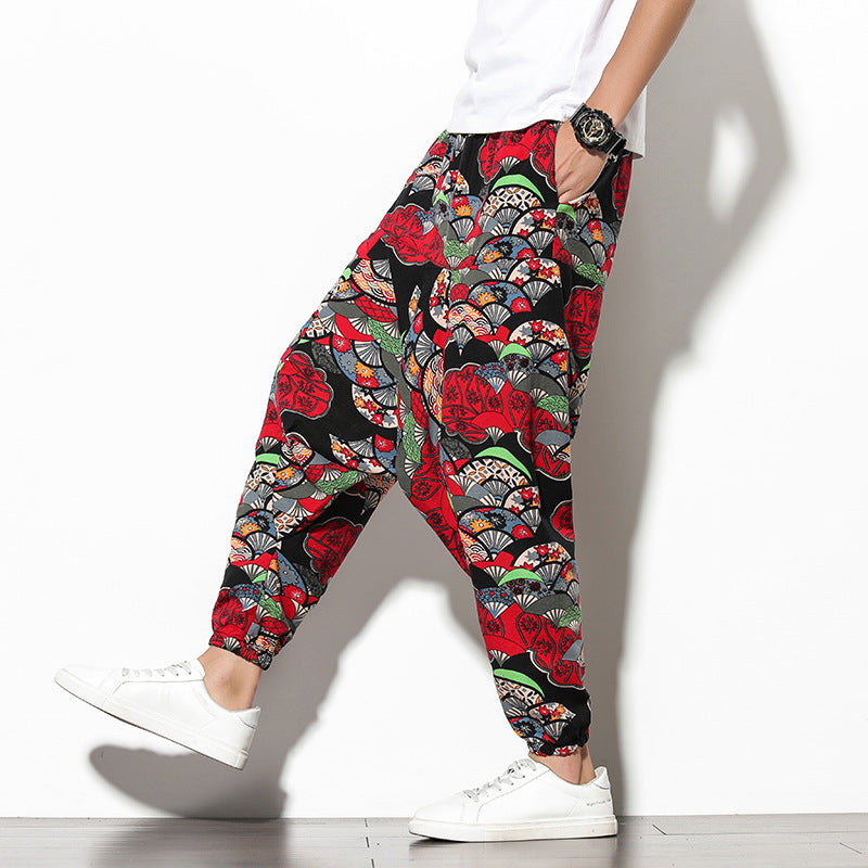 Été Bohème Loose Large-leg Eléphant Flower Beach Pantalons