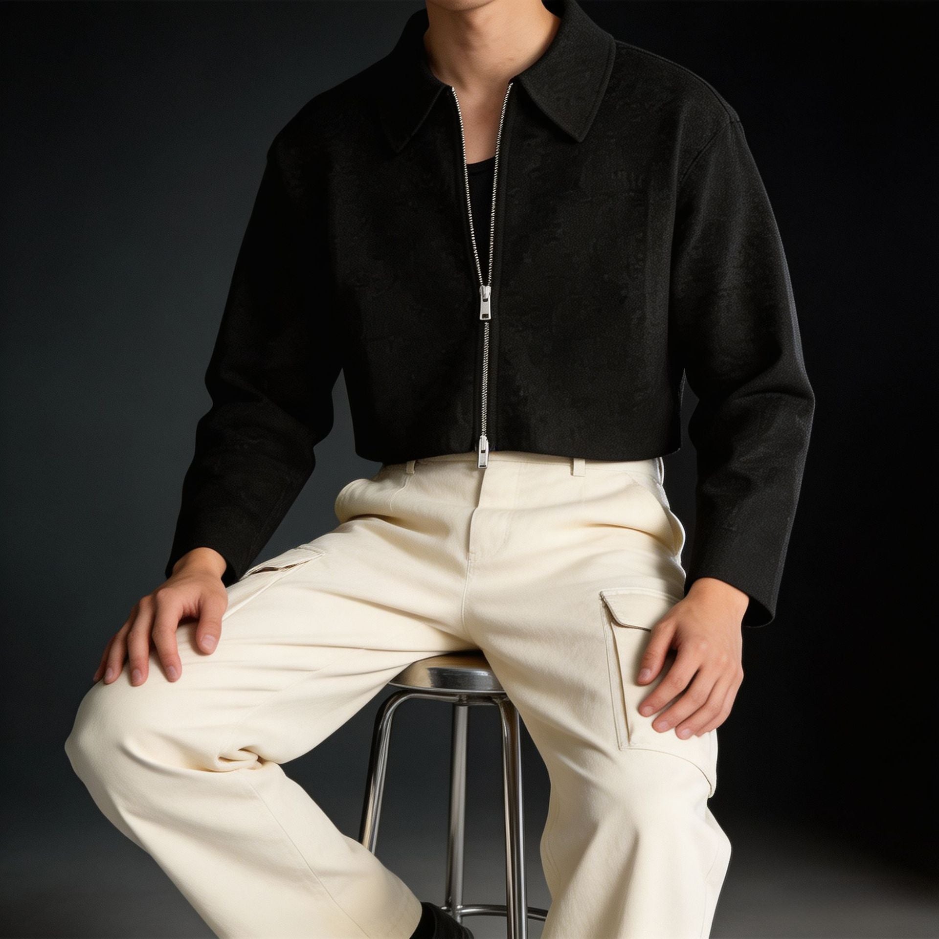 Veste Lapel pour hommes avec une fermeture éclair bidirectionnelle