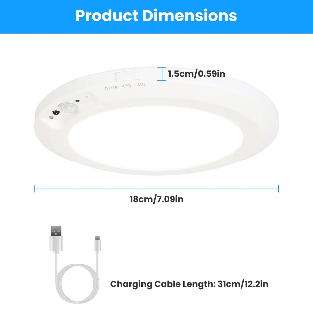 Lumière de plafond rechargeable USB magnétique avec capteur de mouvement PIR