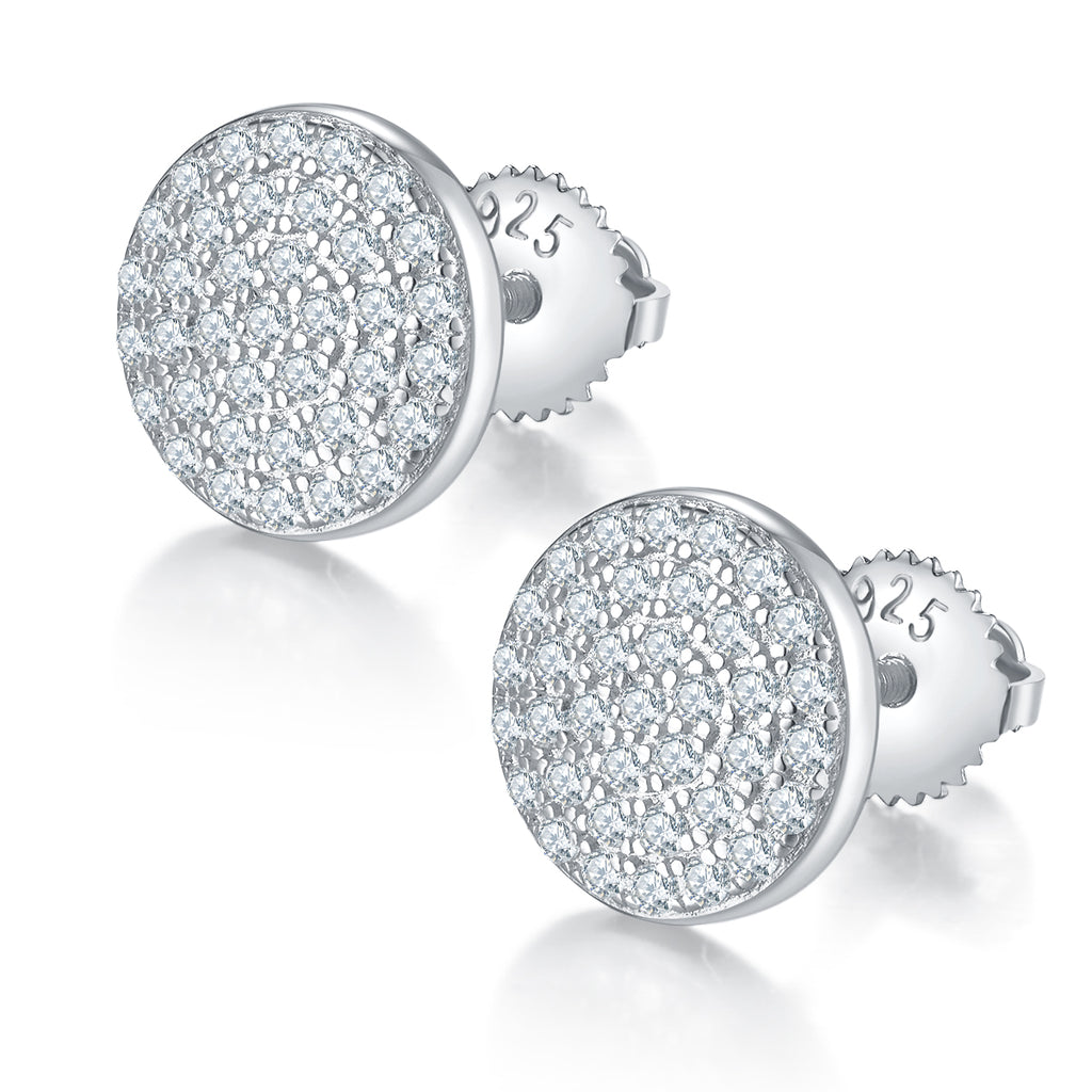 S925 Argent Sterling 74pcs D Couleur VVS1 Boucles d'oreilles Moissanite ronde 10mm Pave 1.6g Scre