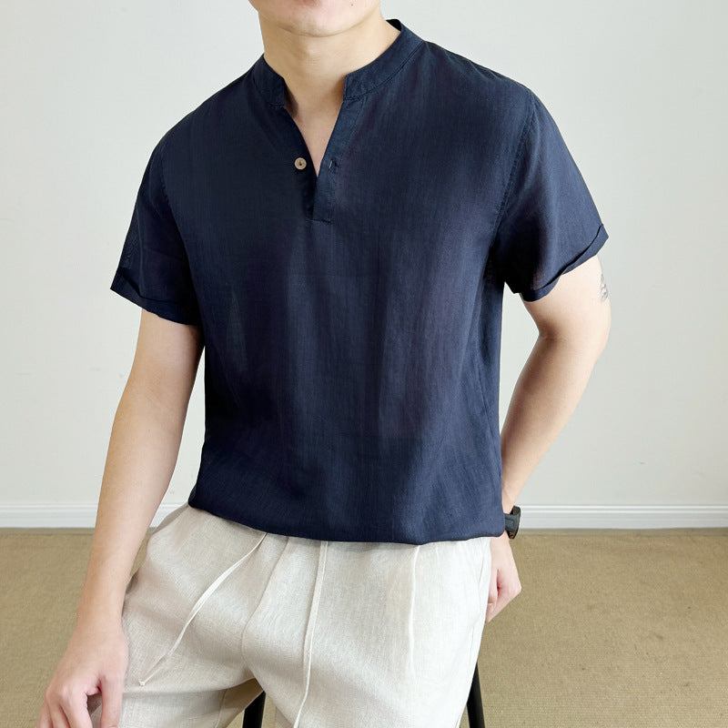 Chemise à manches courtes respirante à col en V pour hommes