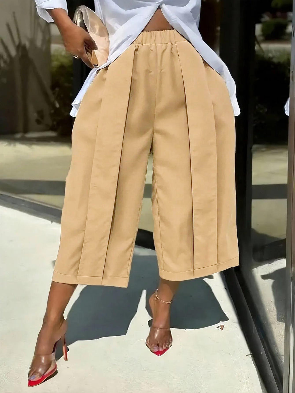 Women's Solid Color Wide Leg Capri Pants
