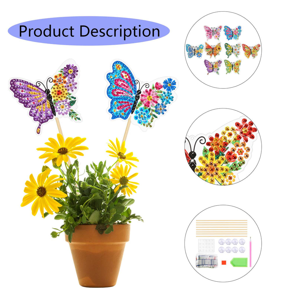 8-Piece Bricolage Diamant Peinture Pot de fleurs Power Strip - Ensemble de décoration de printemps avec des étiquettes de nom et